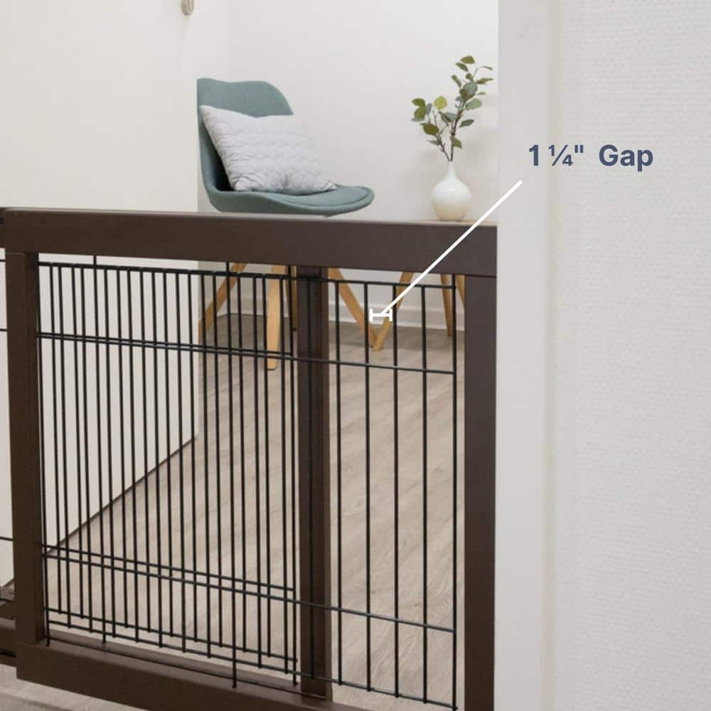 Adjustable Espresso Brown Wooden Freestanding Pet Gate, 24" Tall