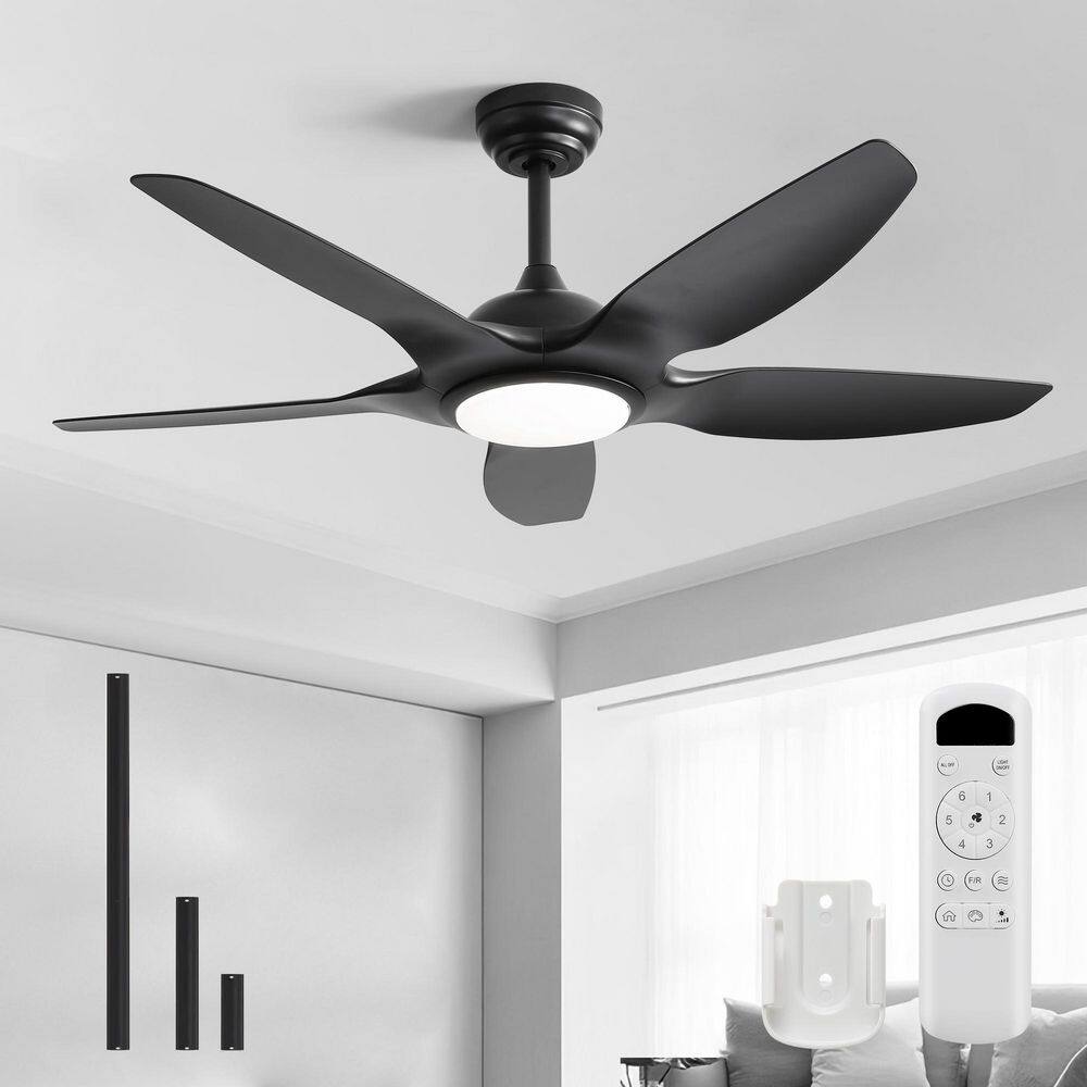 48 in. Indoor/Outdoor Standard Downrod Mount Integrated LED Black Ceiling Fan with Dimmable Light and Remote Control price history on PriceWatchPro
