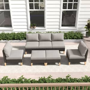 Chic Relax Brown 7-Piece Wicker Outdoor Sectional with Gray Cushions