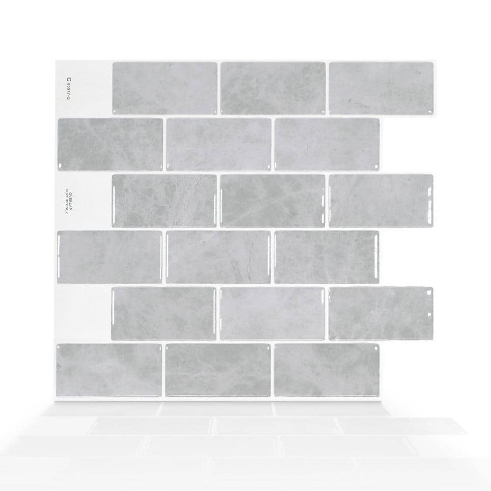 Smart Tiles Subway Fondi 10 95 In W X 9 70 In H Grey Peel And Stick Self Adhesive Decorative Mosaic Wall Tile Backsplash Sm1159g 04 Qg The Home Depot