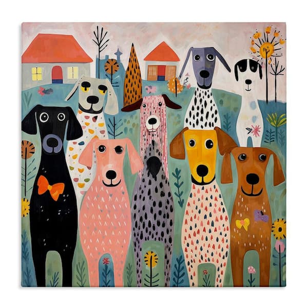 Patterned Dogs and Flowers by Lazar Studio Unframed Graphic Art Print Animal 36 in. x 36 in.