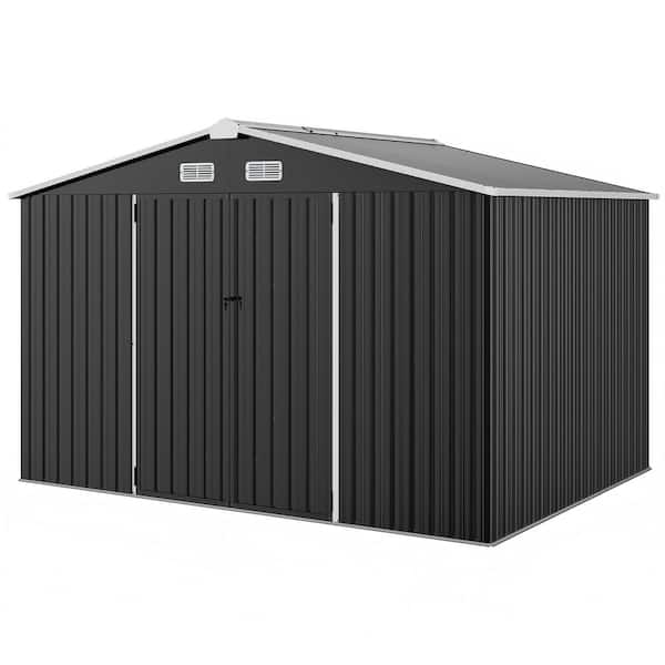 Black 10 ft. W x 8 ft. D Storage Metal Shed with Metal Floor Frame, Lockable Door and Vents for Patio (75 sq. ft. )