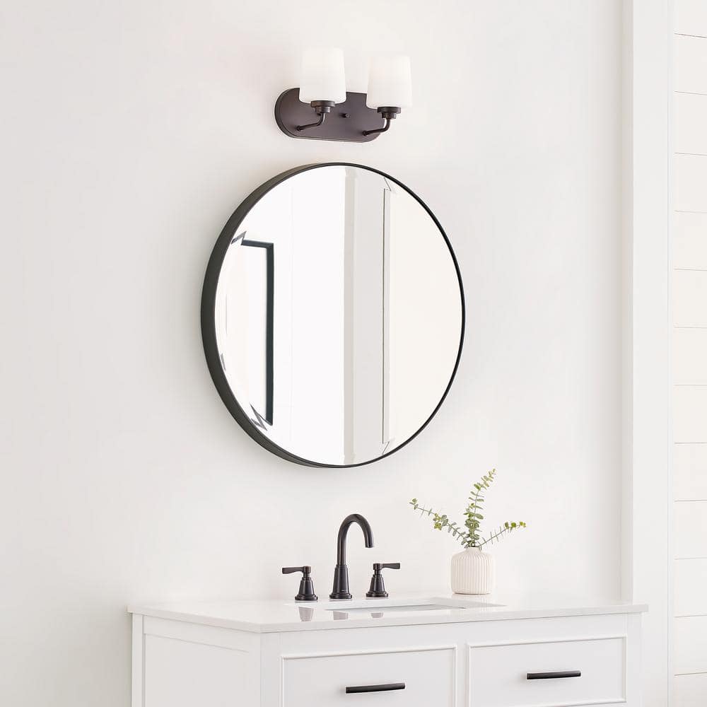 Windom Transitional 2-Light Bronze Vanity with Etched Opal Glass