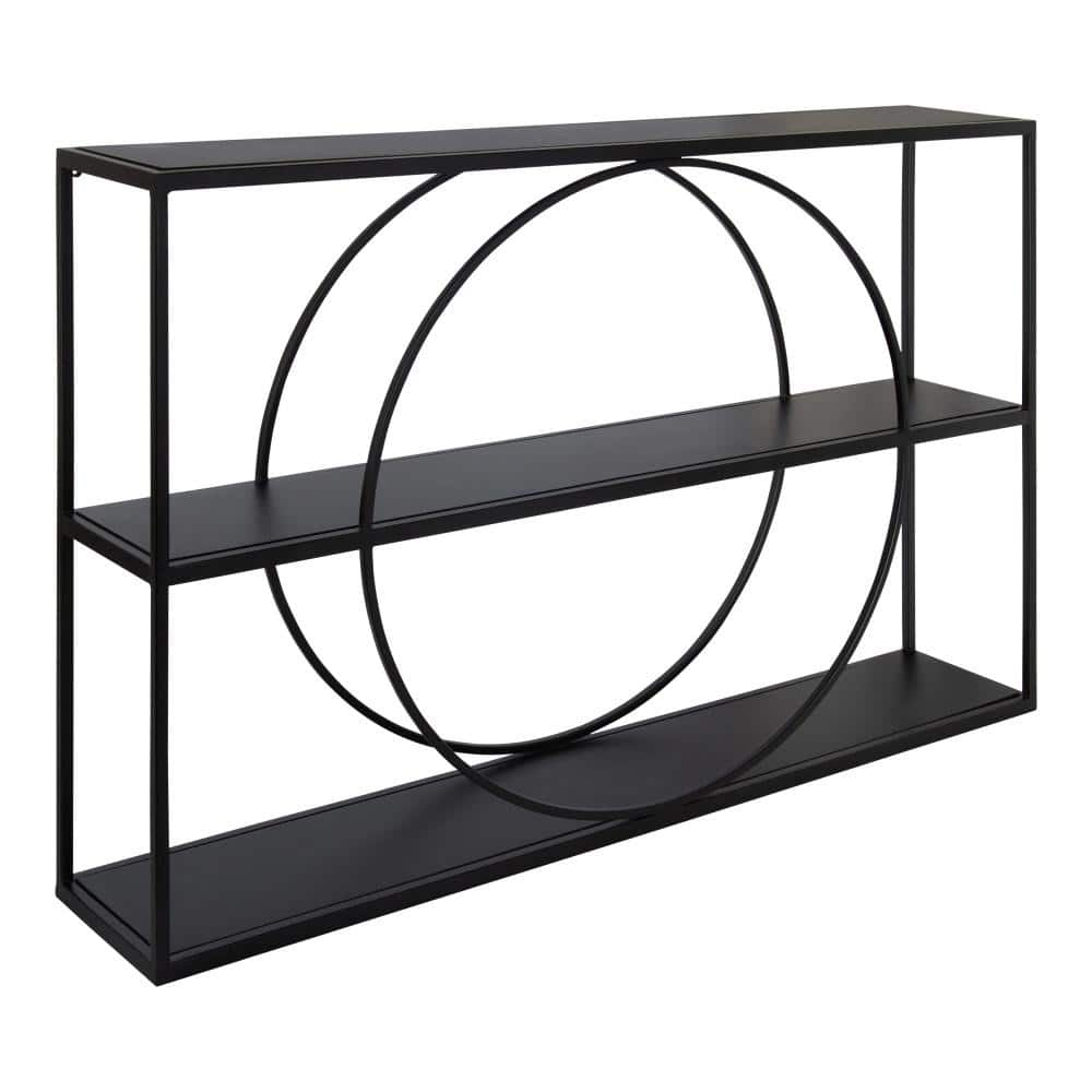 Danya B Rhodes 34.5 in. 4-Tier Windowsill Wall Shelf with Black Metal Frame and Black MDF Shelves, Black/Black