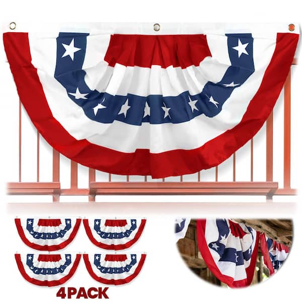 ANLEY 3 ft. x 6 ft. USA Pleated Half Fan Flag - American US Bunting Flags - Half Fan Banner (4-Pack)