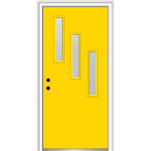 36 in. x 80 in. Davina Right-Hand Inswing 3-Lite Frosted Glass Painted Fiberglass Smooth Prehung Front Door