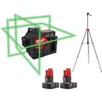 M12 12-Volt Lithium-Ion Cordless Green 250 ft. 3-Plane Laser Level Kit with 3 Batteries, Charger, Case and Tripod
