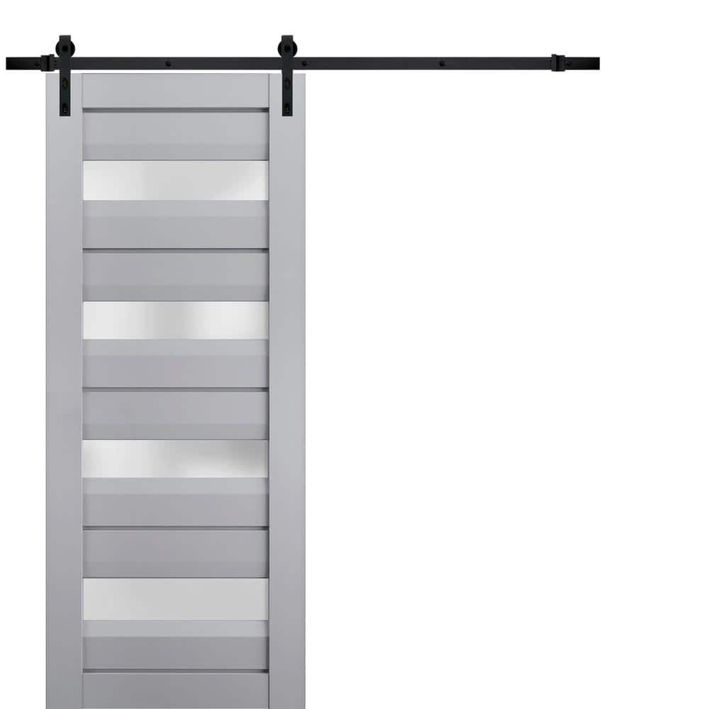 Assembly Required 30 in. x 84 in. 1-Panel Frosted Glass Matte Grey Solid Wood Sliding Barn Door with Hardware Kit price history on PriceWatchPro