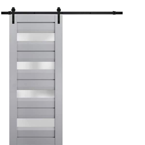 Assembly Required 32 in. x 80 in. 1-Panel Frosted Glass Matte Grey Solid Wood Sliding Barn Door with Hardware Kit