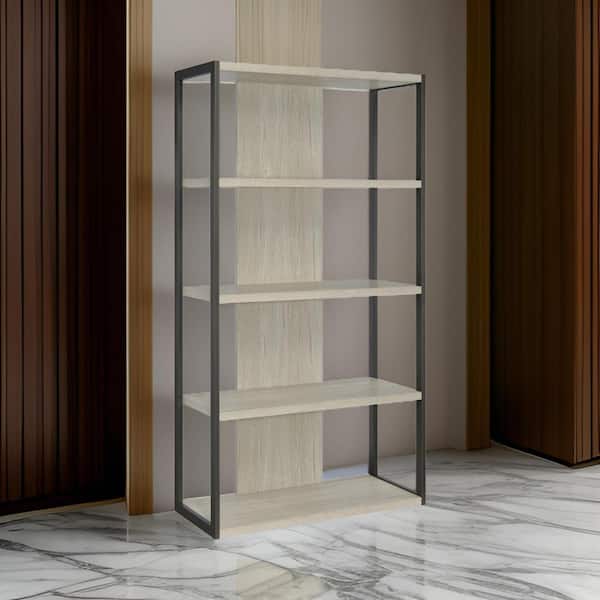 Benjara 72 in. Tall Gray Wood 4-Shelf Standard Bookcase with Metal Frame