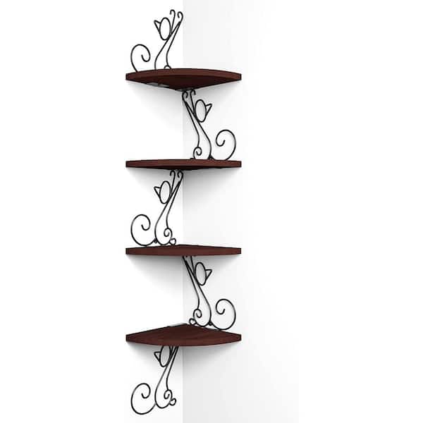 Cubilan 7.87 in. W x 7.87 in. D Walnut Composite Decorative Wall Shelf, 4 Tier Corner Shelves
