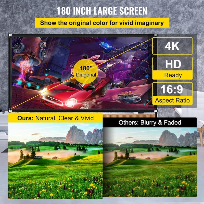 Projector Screen 180 in. Portable Movie Screen with Stand Assembly with Storage Bag Indoor Outdoor Projection Screen