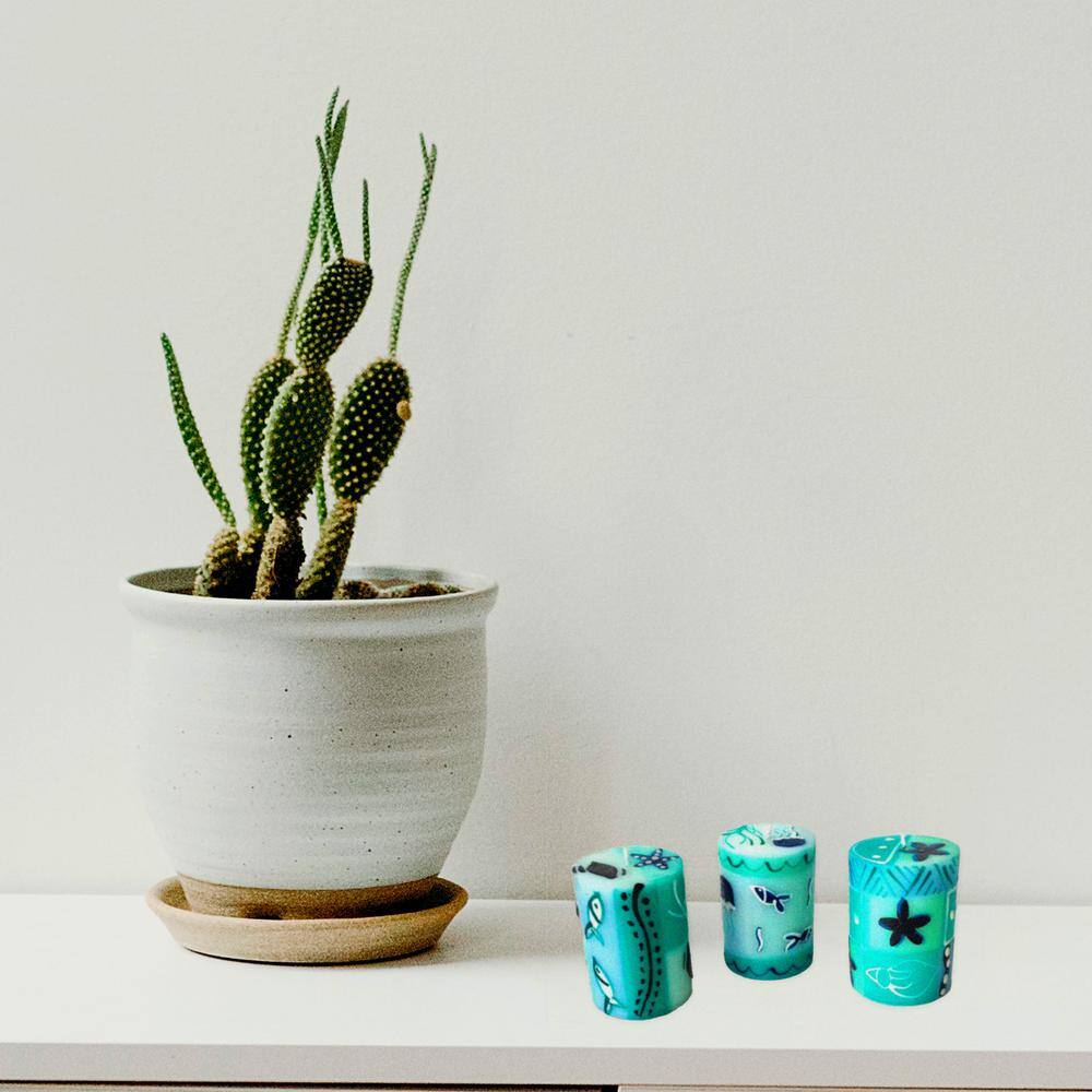 Global Crafts Samaki Design Unscented HandPainted Blue Votive Candles