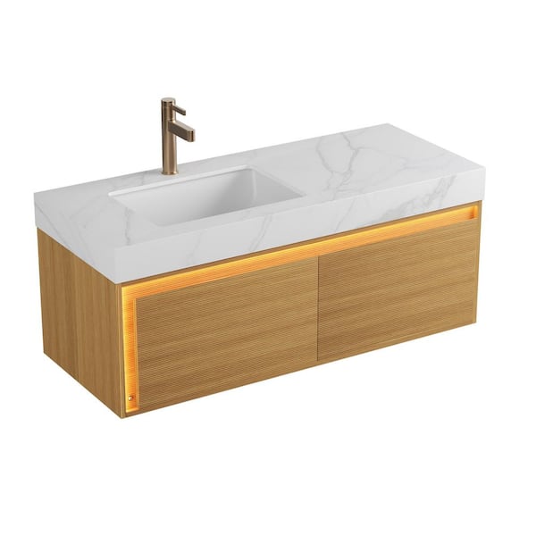 Loiry Modern 48 in. Single Sink Floating Light Oak Bath Vanity with Carrara White Sintered Stone Top Pre-Assembled