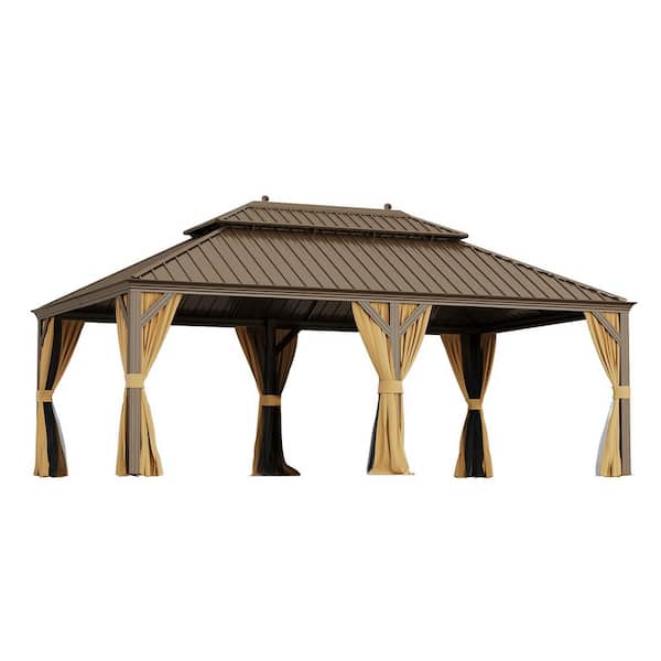 Unbranded 12 ft. x 22 ft. Hardtop Gazebo, Metal Double Roof Permanent Gazebo for Patios