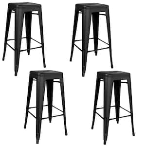 30 in. Black Metal, Backless, Zinc Plated, Outdoor Use Bar Stool (Set of 4)