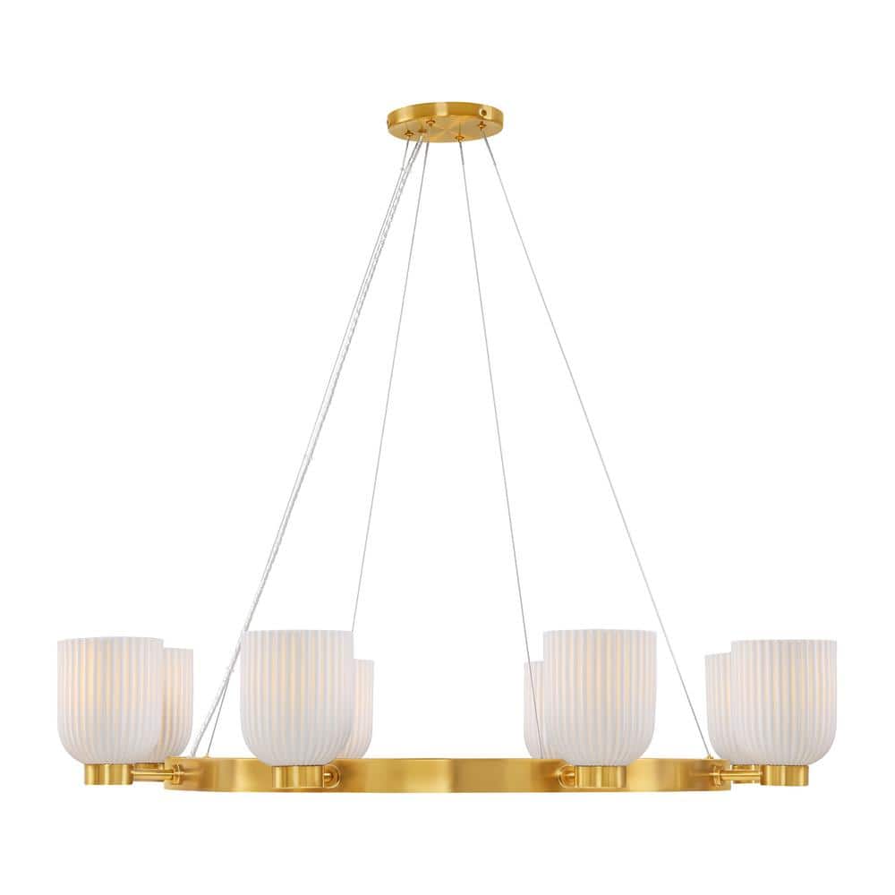 Isla Blanca 8-Light Warm Brass Chandelier with Porcelain Shades