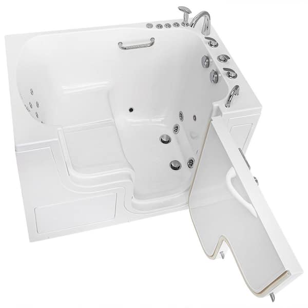 Ella Wheelchair TransferXXXL 55 in. Walk-In Air Bath Bathtub in White Fast Fill Faucet Set Heated Seat LHS 2 in. Dual Drain