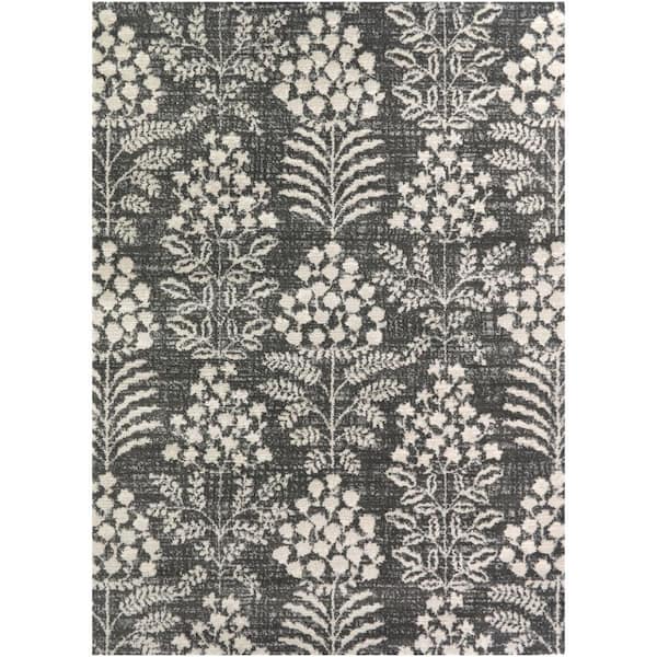 Ashbourne Charcoal/Cream 5 ft. x 7 ft. Floral Transitional Area Rug