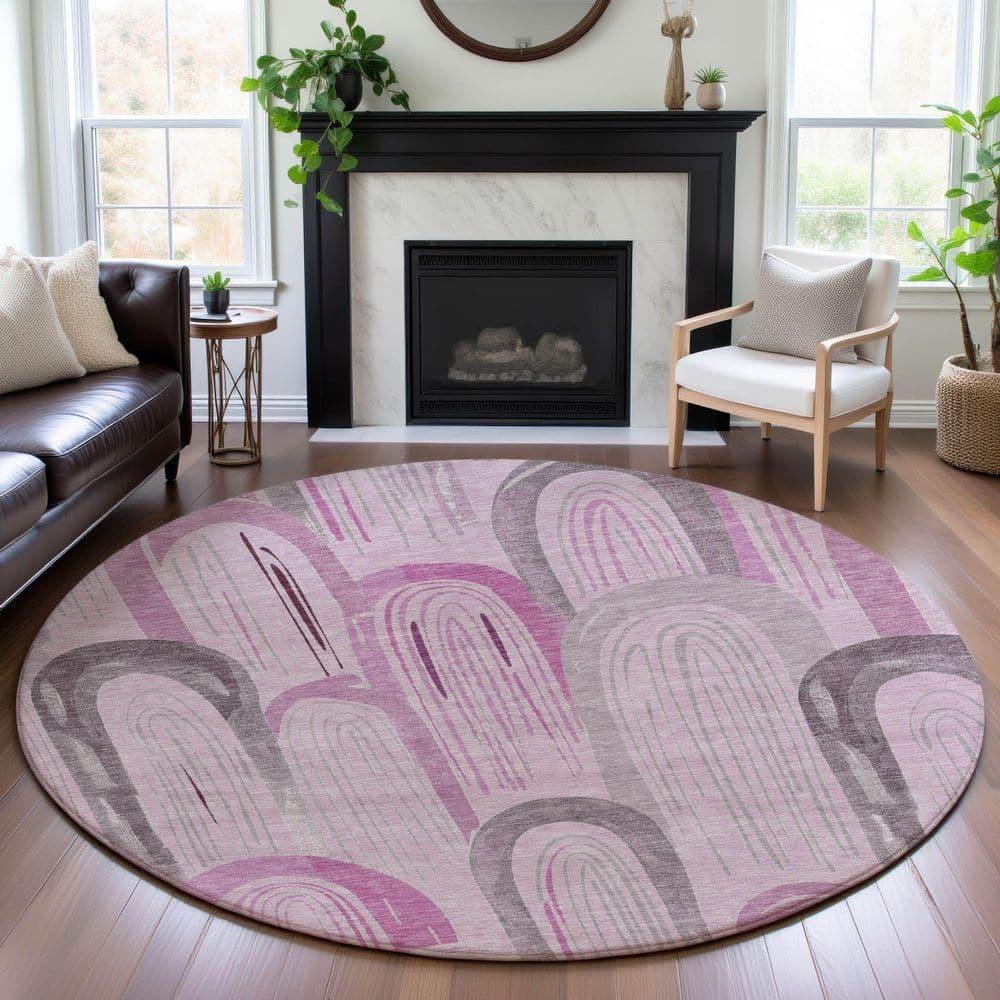 Mayfield Premium Machine Washable Abstract AMF1588 Pink 8 ft. x 8 ft. Round Rug price history on PriceWatchPro