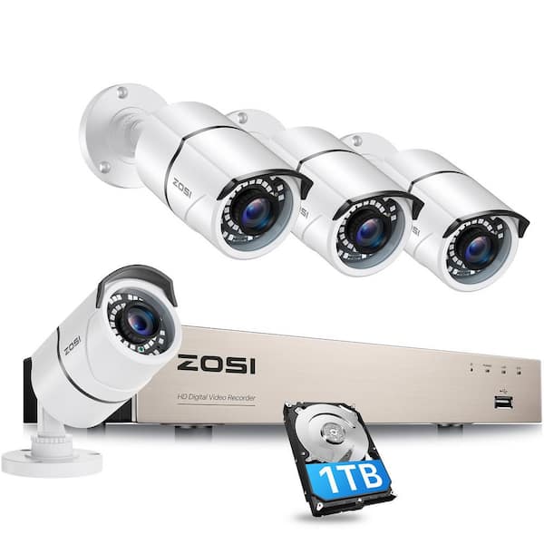 ZOSI 8 Channel 1080p 1TB Hard Drive Outdoor Security Camera System with 4 Wired Bullet Cameras