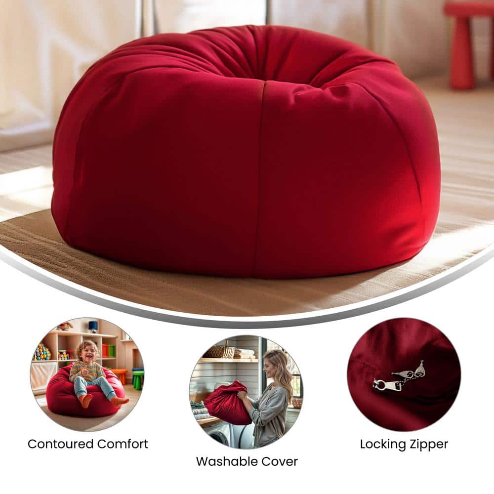 Small Red Cotton Twill Bean Bag Chair with Removable Cover