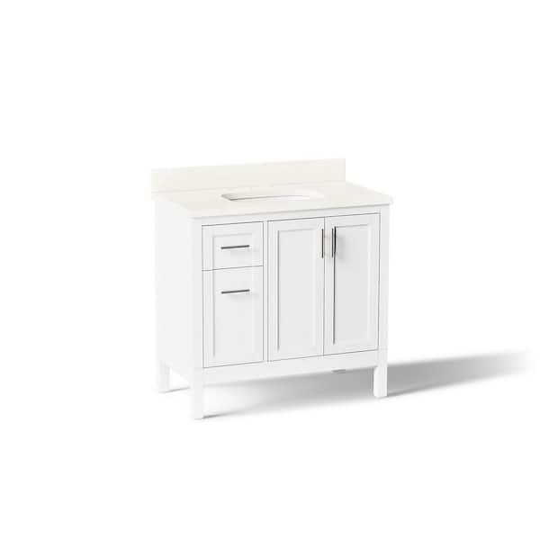 Hadron 37 in. Single Sink Freestanding White Bath Vanity with White Quartz Top Assembled