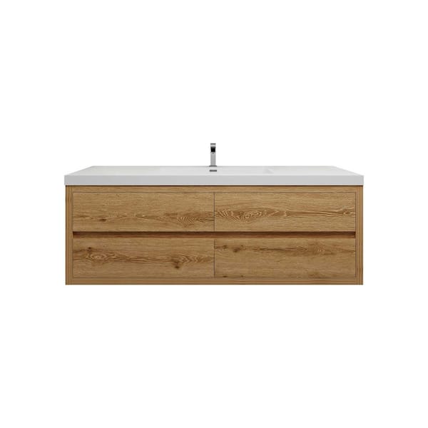 Louis 59 in. W x 20 in. D x 22 in. H Single Sink Floating Bath Vanity in Yellow Wood with White Acrylic Top