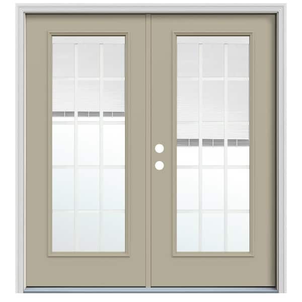 72 in. x 80 in. Right-Hand/Inswing Low-E 15 Lite Desert Sand Fiberglass Double Prehung French Patio Door w/BBG