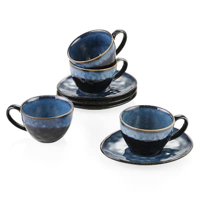 Artvigor 6-Pieces 220ml/7.5 oz. Tea and Coffee Service Set Gray Glazed  Porcelain Coffee Cup & Saucer with Gift Box for Christmas ART-CC003 - The  Home Depot