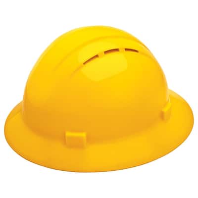 4 Point Nylon Suspension Mega Ratchet Full Brim Hard Hat in Yellow