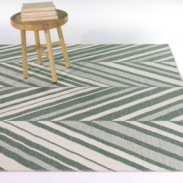 Allegrezza Blue 7 ft. 10 in. x 10 ft. Broken Chevron Indoor/Outdoor Area Rug