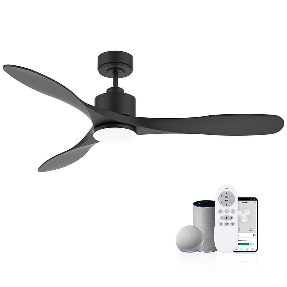 52 in.Smart Outdoor Indoor Black Ceiling Fans with LED Lights and Remote,Co