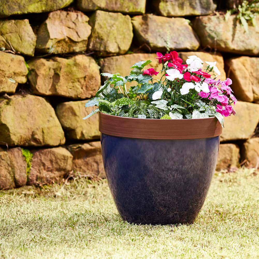 Navy Blue High-Density Resin Outdoor Planter with Drainage Hole