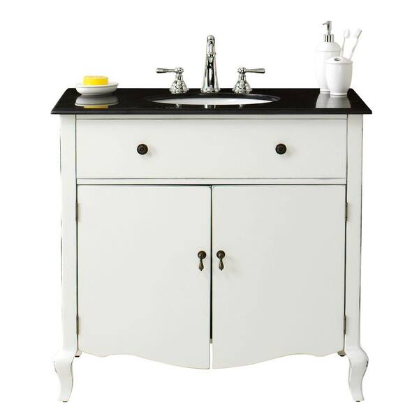 Home Decorators Collection Camille 36 in. W Vanity in Antique White with Vanity Top in Black