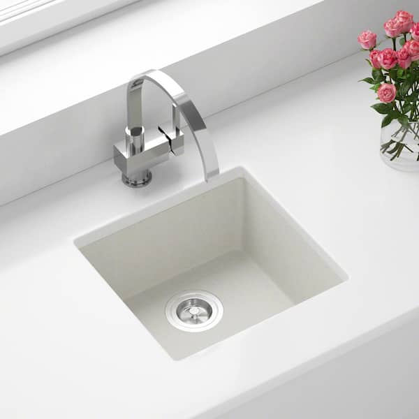 MR Direct White Quartz Granite 18 in. Single Bowl Dualmount Kitchen Sink