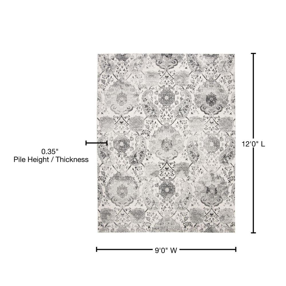 Elegant Cream/Silver Synthetic 9' x 12' Hand-Knotted Area Rug