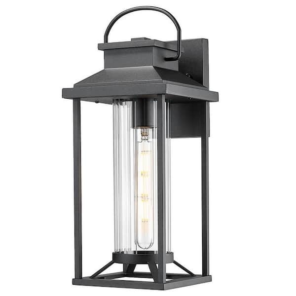 HKMGT 17 in. Black Outdoor Hardwired Wall Lantern Scone Exterior Wall Light Fixture with No Bulbs Included (1-Pack)