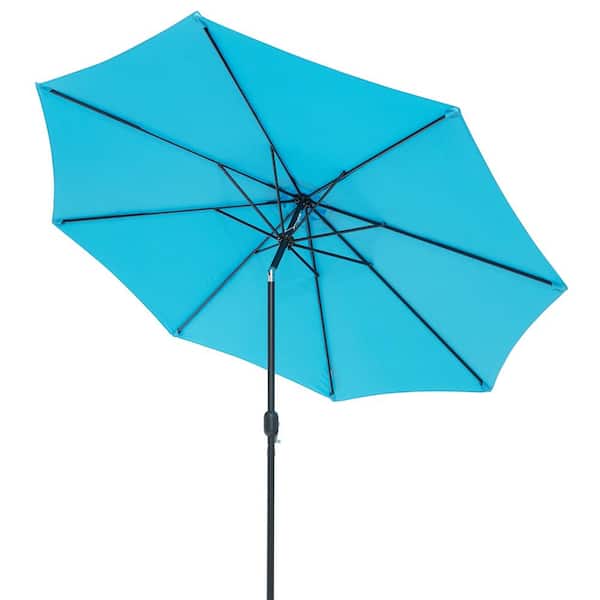 Costway 10 ft. Metal Market Solar Tilt Patio Umbrella in Blue