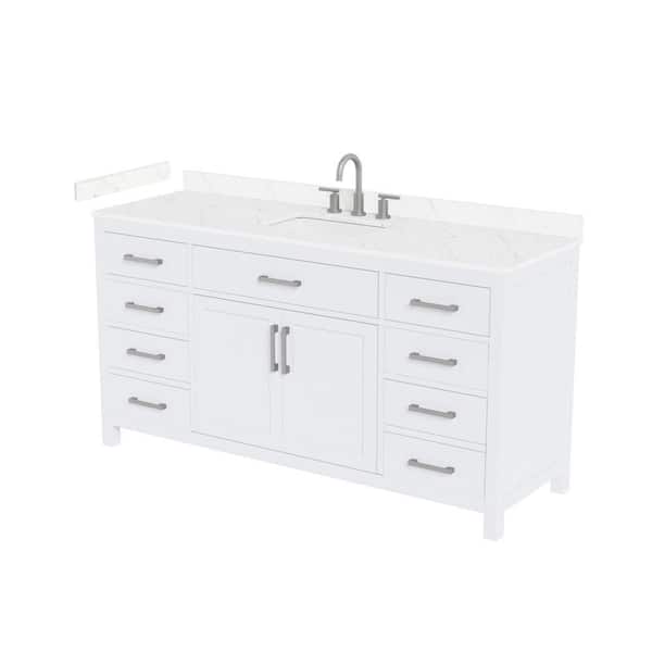 Beckett 66 in. Single Freestanding White Bath Vanity with Carrara Cultured Marble Top