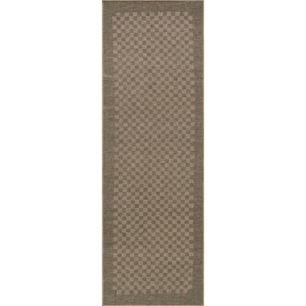 Nate Berkus x Rugs Watts Modern Checkered Washable Charcoal 3 ft. x 8 ft. Indoor Runner Rug