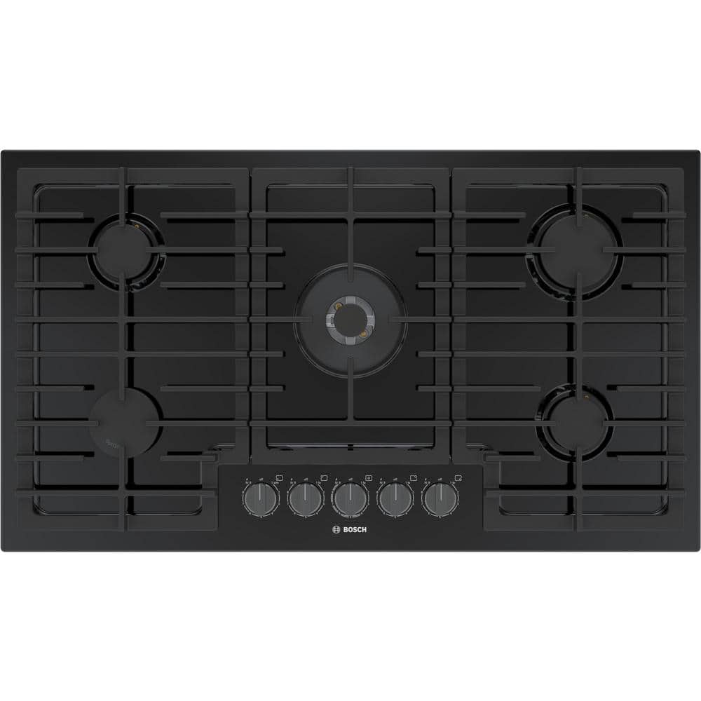 Bosch 800 Series 36 in. Gas Stove Cooktop in Black with Black Stainless Knobs with 5 Burners including 17,000 BTU Burner