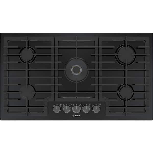 Bosch 800 Series 36 in. Gas Stove Cooktop in Black with Black Stainless Knobs with 5 Burners including 17,000 BTU Burner