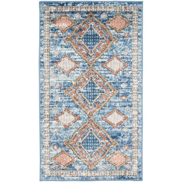 Nourison Concerto Blue  doormat 2 ft. x 4 ft. Border Contemporary Kitchen Area Rug