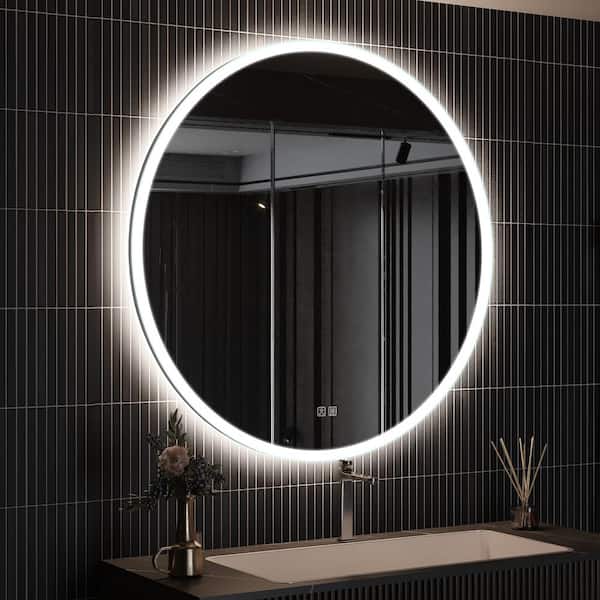 HOMEIBRO 48 in. W x 48 in. H Round Frameless LED Light with 3-Color and Anti-Fog Wall Mounted Bathroom Vanity Mirror