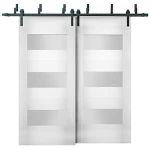 56 in. x 80 in. Single Panel White Solid MDF Sliding Doors with Bypass Barn Hardware