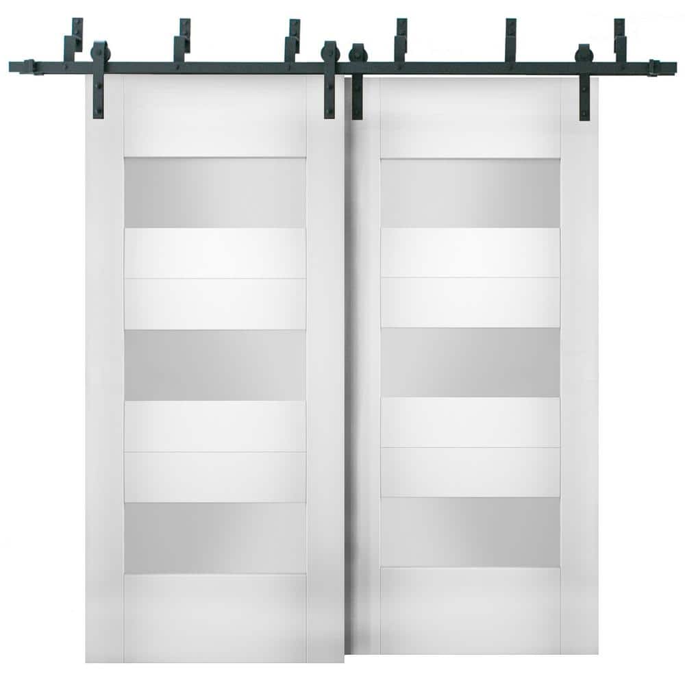 60 in. x 84 in. Single Panel White Solid MDF Sliding Doors with Bypass Barn Hardware price history on PriceWatchPro