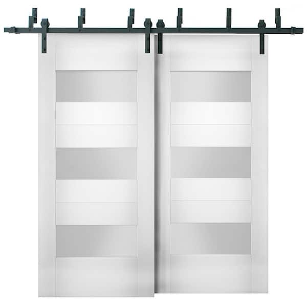 VDOMDOORS 72 in. x 84 in. Single Panel White Solid MDF Sliding Doors with Bypass Barn Hardware