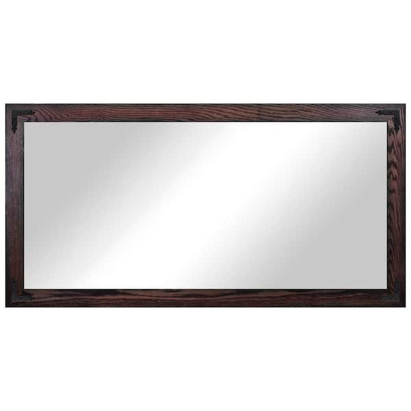 (33 in. W x 68 in. H) Black Cherry Hardwood Rectangle Mirror with Decorative Corner Bracket