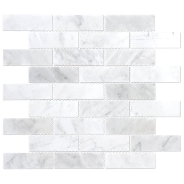 Subway Carrara White 12 in. x 12.4 in. Brick Joint Honed Natural Marble Floor and Wall Mosaic Tile (5.2 sq. ft. /Case)